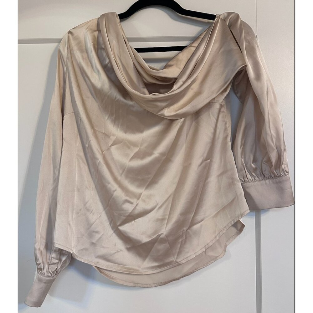 Champagne Satin Cowl Neck Blouse – Elegant and Flowy